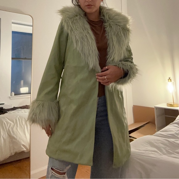 Show Me Your MuMu Green Leather jacket with Green Fur Lapel - Picture 4 of 6